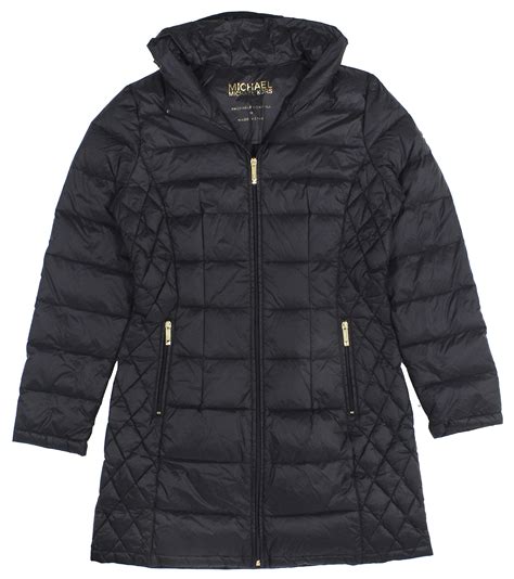 logo packable puffer coat with detachable hood michael michael kors|Michael Kors lightweight packable jacket.